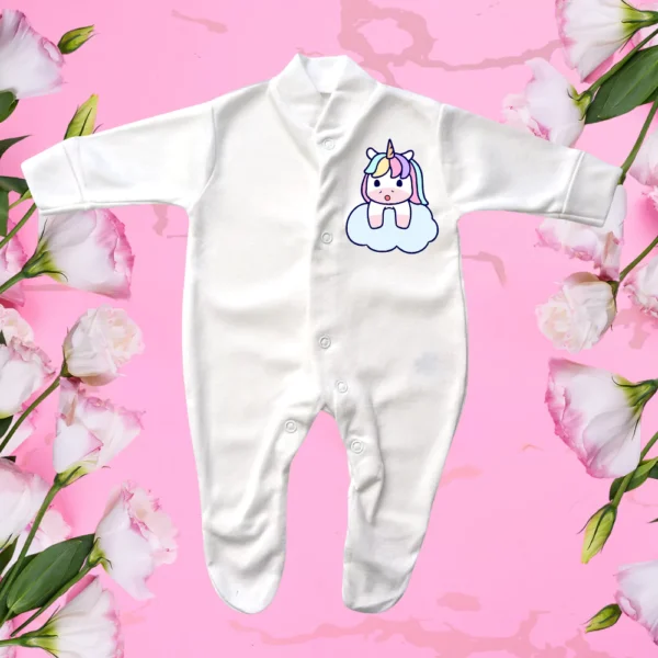 Tiny Baby Unicorn Lying Forward Cloud Sleepsuit