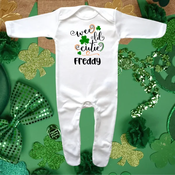 Wee Lil Cutie St Patricks Day Envelope Neck Sleepsuit