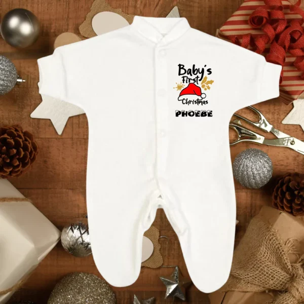 Baby's First Christmas Santa Hat Micro Prem Sleepsuit