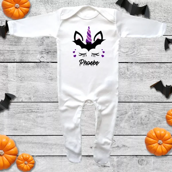 Halloween Unicorn Bat Envelope Neck Sleepsuit