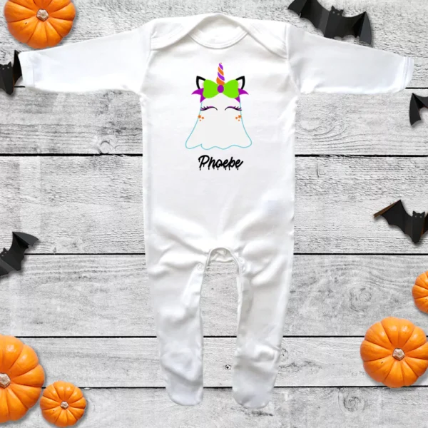 Halloween Unicorn Ghost Envelope Neck Sleepsuit