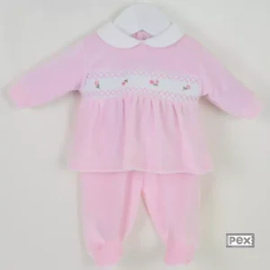 Premature Baby Girl Pink Velour, Smocked Roses Outfit (3-5lb)
