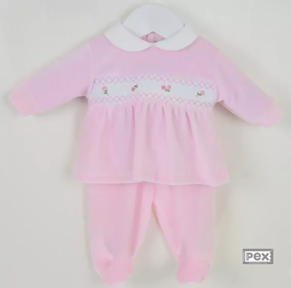 Premature Baby Girl Pink Velour, Smocked Roses Outfit (3-5lb)
