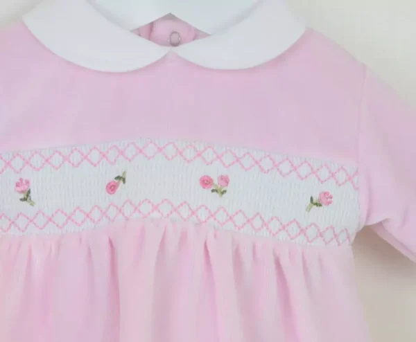 Premature Baby Girl Pink Velour, Smocked Roses Outfit (3-5lb) - Image 3