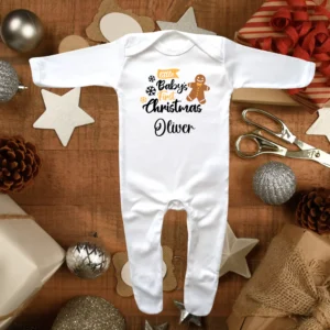 Little Baby's First Christmas Gingerbread Man Envelope Neck Sleepsuit