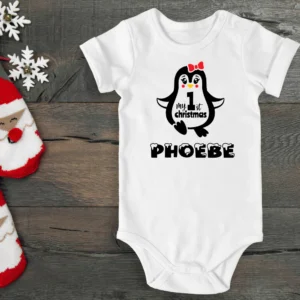 My 1st Christmas Baby Penguin Girl Vest