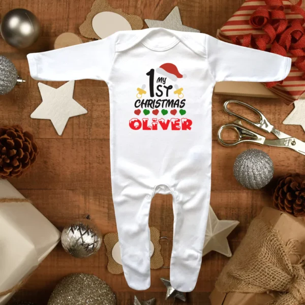 My First Christmas Hat And Dummy Envelope Neck Sleepsuit