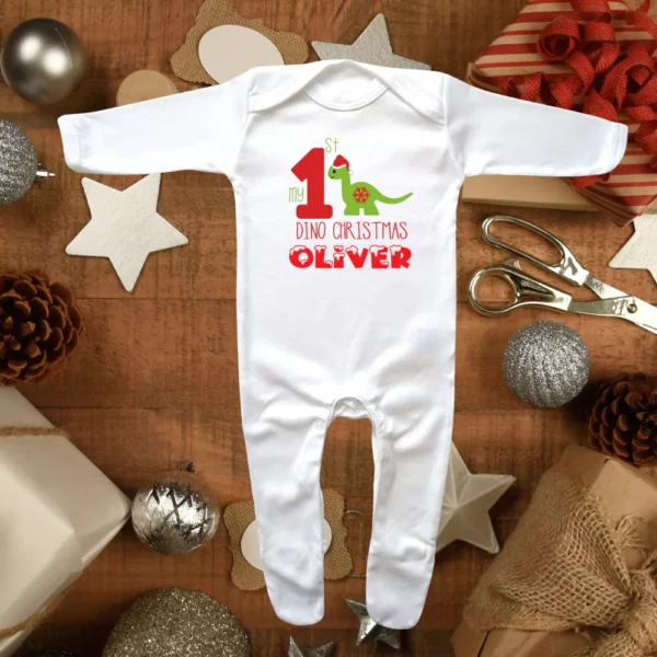 My First Dino Christmas Envelope Neck Sleepsuit