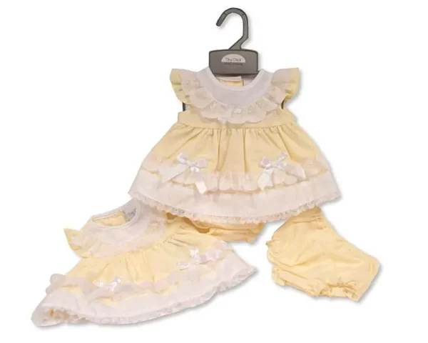 Premature Baby Dress Lemon Bows and Lace