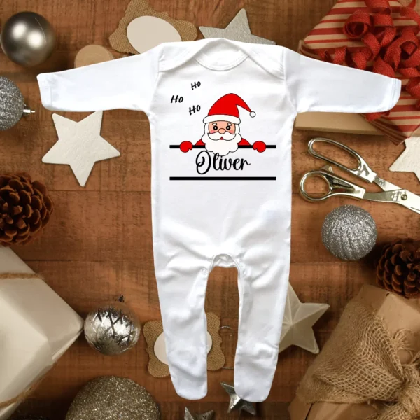 Personalised Christmas Santa Envelope Neck Sleepsuit