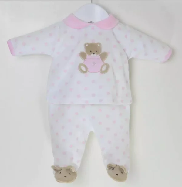 Premature Baby Girl Outfit Teddy Pink Velour (3-5lb)