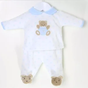 Premature Baby Boy Outfit Teddy Blue Velour (3-5lb)