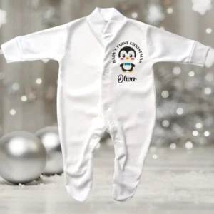 Baby's First Christmas Boy Penguin Sleepsuit