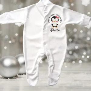 Baby's First Christmas Girl Penguin Sleepsuit