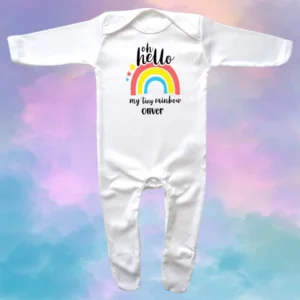 Oh Hello My Tiny Rainbow Envelope Neck Sleepsuit