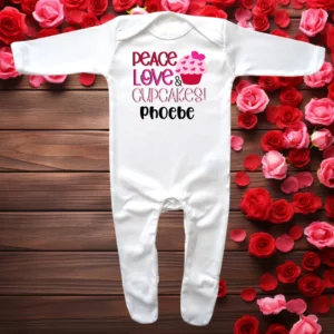 Peace Love Cupcakes Envelope Neck Sleepsuit