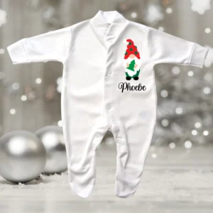 Personalised Christmas Tree Gnome Sleepsuit