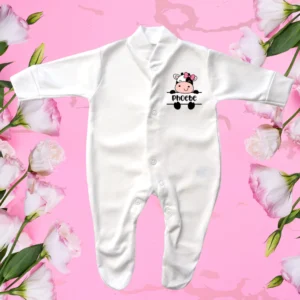 Personalised Cute Girl Cow Sleepsuit