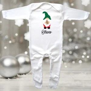 Personalised Gingerbread Gnome Envelope Neck Sleepsuit