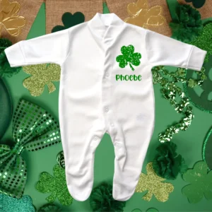 St Patricks Day Distressed Clover Sleepsuit